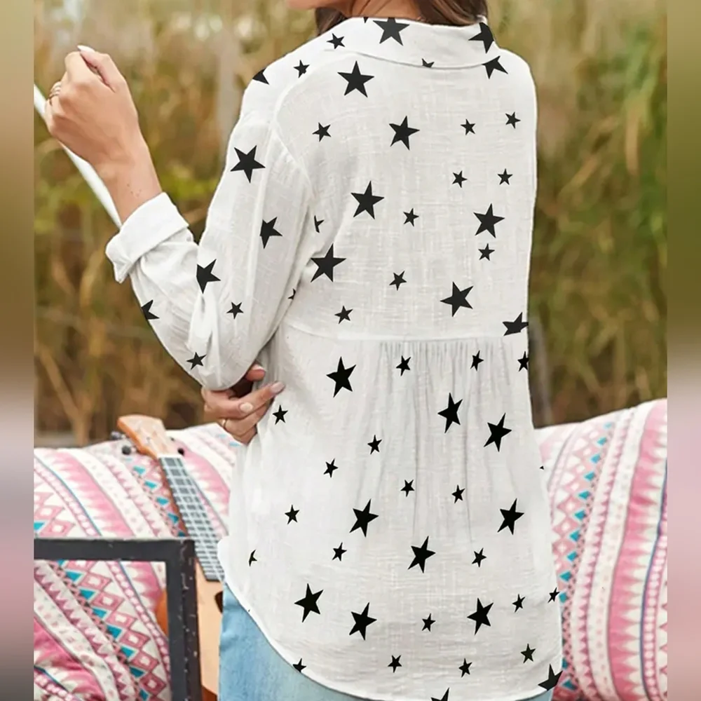 Fashion Casual Star Printed Long Sleeve Shirt - Picture 2 of 3